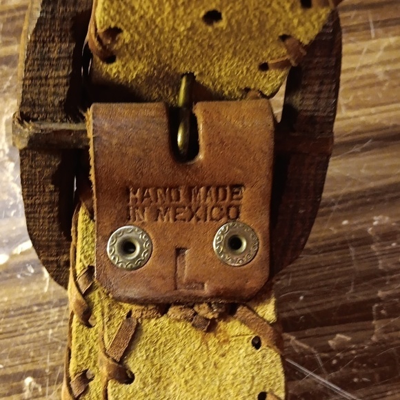 Vintage leather belt wooden buckle made in Mexico main image 3